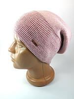 Шапка в'язана зимова жіноча Жіночі шапки з люрексом брошкою весна-осінь зима Фліс Рожева різні кольори