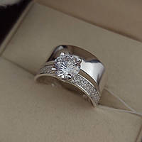 Серебряное кольцо двойное под обручальное кольцо с большим цирконом