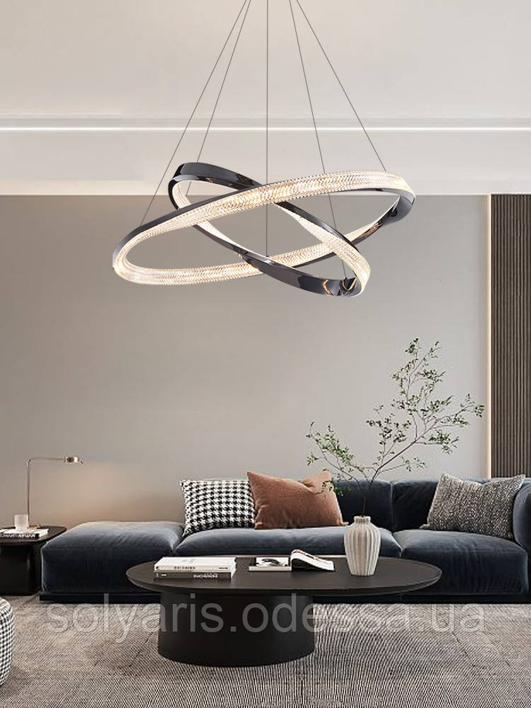 Ексклюзивна підвісна світлодіодна люстра з пультом, 100 Вт, чорна, фото 1