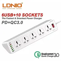 Удлинитель Ldnio SC10610 сетевой фильтр QC зарядка 10 220 + 5 USB 2м