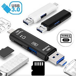 Універсальний зчитувач флешок і кардридер (виходи USB, MicroUSB, Type-C/входи USB, TF card), фото 2