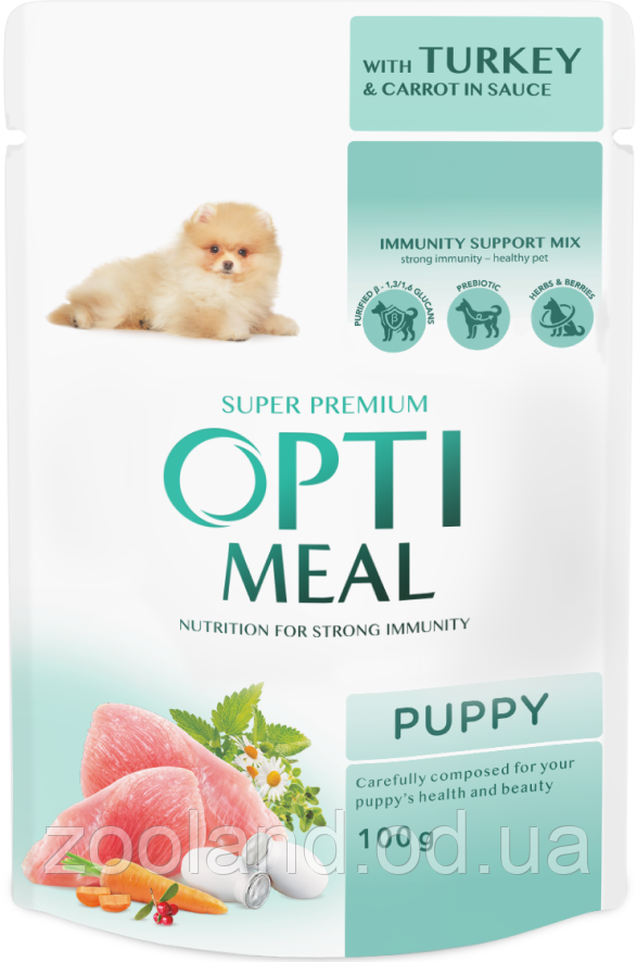 Optimeal Puppy з індичкою та морквою в соусі, 12 шт.