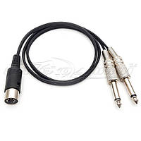 Кабель 5 pin DIN to jack 2*6.3 mm моно металл, в экране 1.0