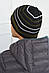Шапка чоловіча на флісі в чорно-зелену смужку 204454M, фото 2