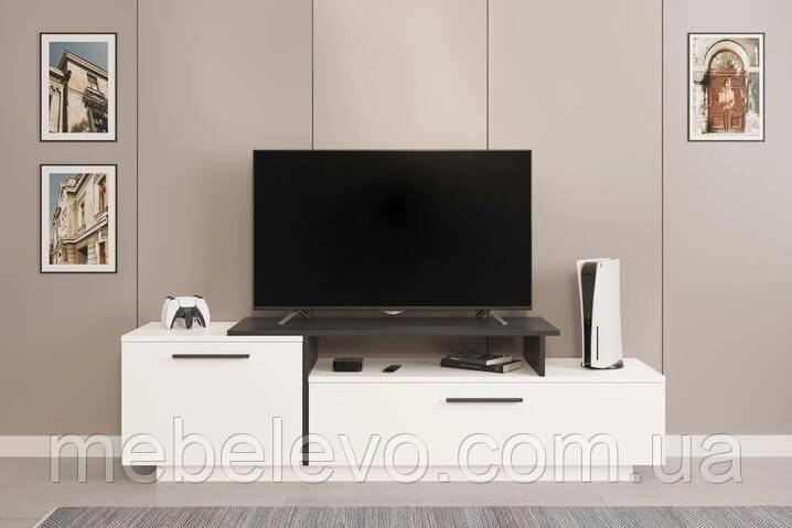 Тумба під телевізор Фібі 520х1800х400мм німфея альба + чорний Світ меблів