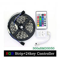 Светодиодная лента SMD 3528 RGB 5м + пульт + блок