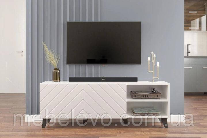 Тумба під телевізор Холлі 1,5 м 535х1500х400мм білий + білий глянець Світ Меблів