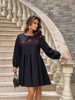 Расклешенное платье-трапеция с вышивкой в черном цвете (S-M(42-44),L-XL(46-48)