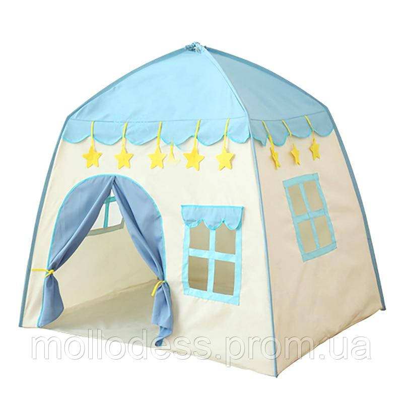 Детская игровая палатка в виде домика, синий игровой домик - шатер для игры дома и на улице - фото 4 - id-p1938168678
