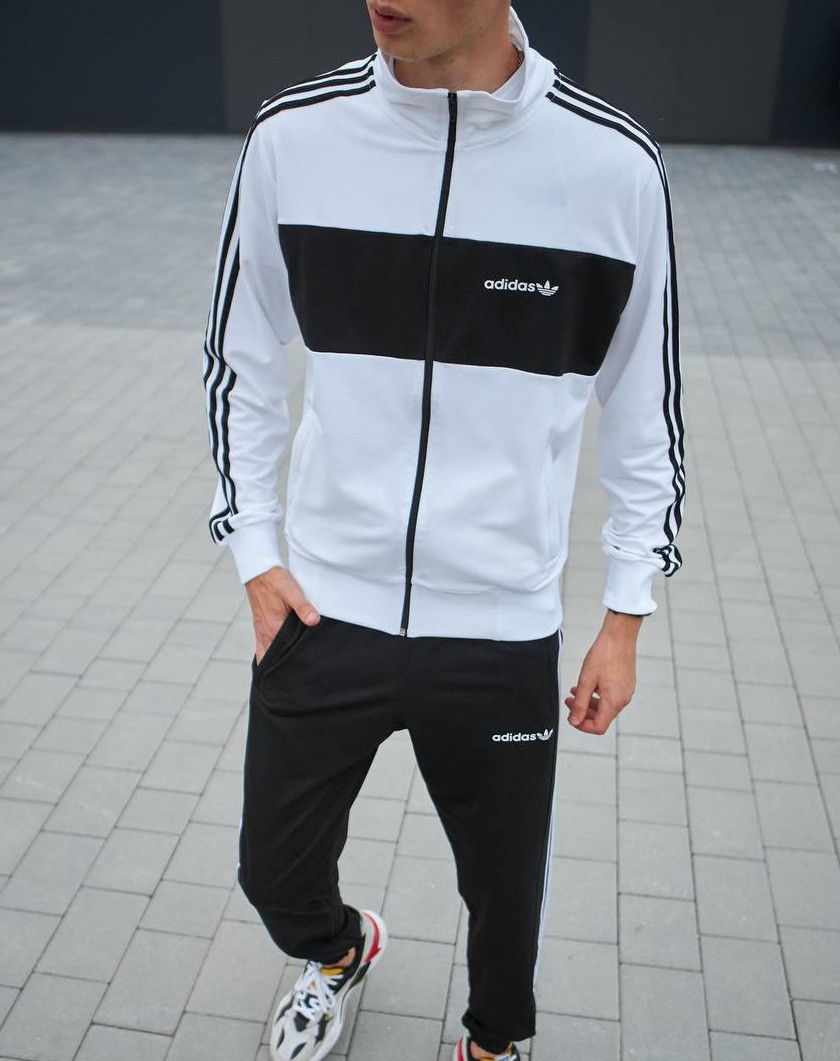Спортивний костюм чоловічий Adidas Адідас весна-осінь з лампасами (кофта + штани) білий Туреччина. Живе фото, фото 1