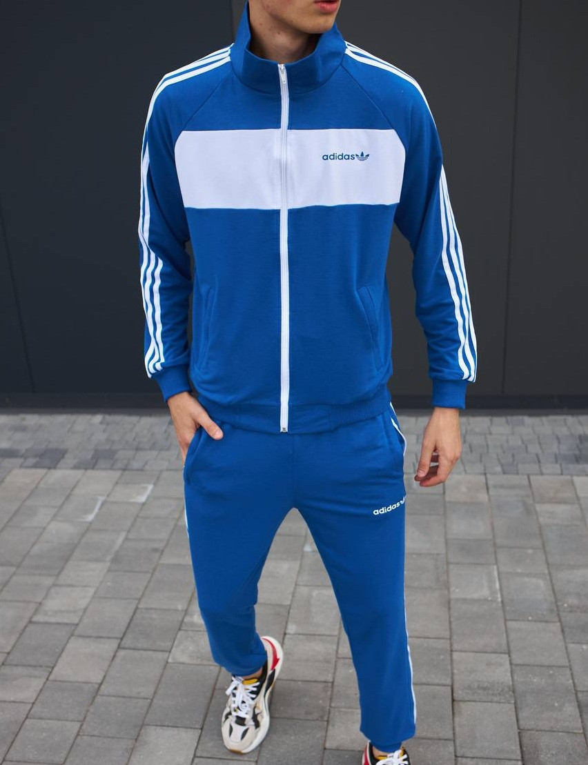 Спортивний костюм чоловічий Adidas Адідас весна-осінь з лампасами (кофта + штани) синій Туреччина. Живе фото