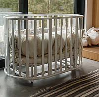 Детская овальная/круглая кроватка-трансформер DeSon Obriy с маятником (белый цвет)
