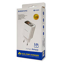 Мережевий адаптер Borofone BA58A Mighty з дисплеєм 2USB 2.4A білий