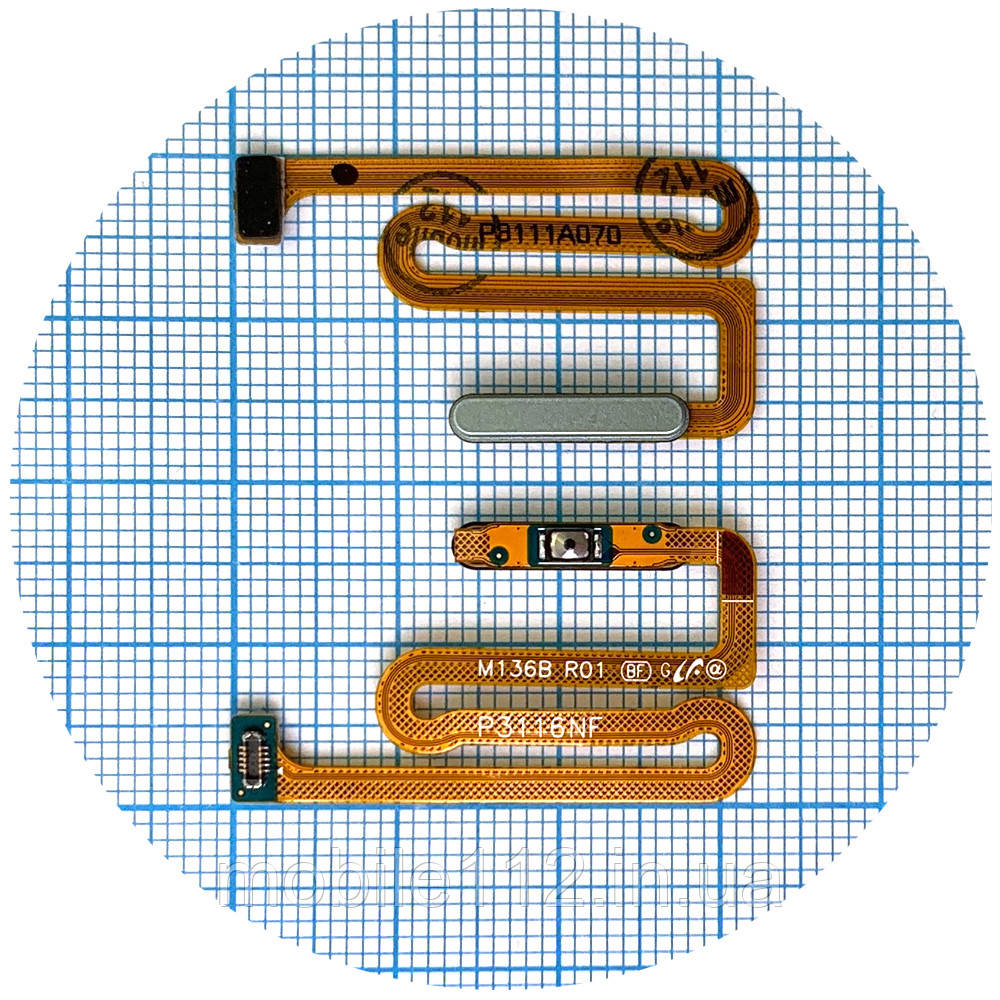 Шлейф Samsung Galaxy M13 M135F з кнопкою включення та сканером відбитка зелений, фото 1