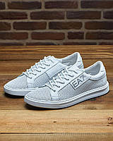 Кожаные мужские летние кеды перфорация белого цвета Ме-80-бел/пер