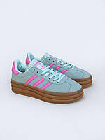 Женские кроссовки Adidas Gazelle Mint (ментоловые с розовым) яркие замшевые повседневные кеды PD7568