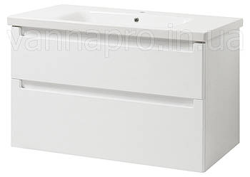 Тумба ЮВВІС для ванної кімнати 100 см біла підвісна ЕЛЬБА з умивальником БОЛЕРО