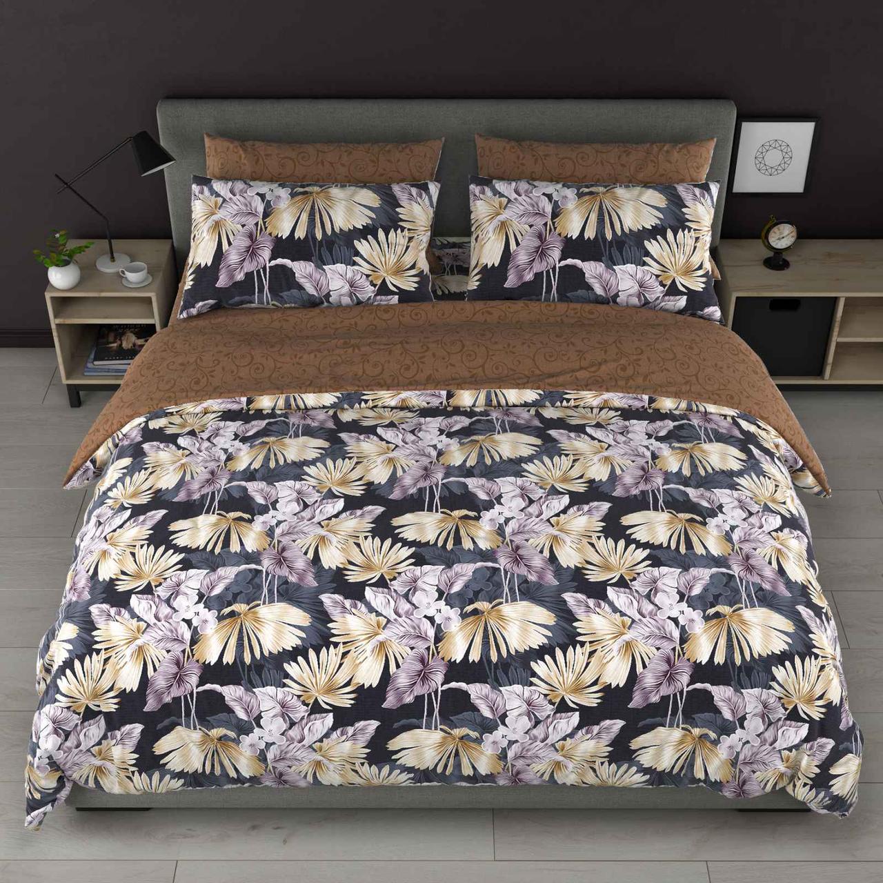 Постільна білизна Королева Ночі (Ранфорс) | Сімейний комплект | 50х70 | Листя на темному та коричневому, фото 1