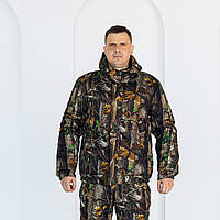 Костюм тактический утепленный камуфляж Дуб, куртка на резинке на флисе с капюшоном + утепленные брюки 52
