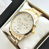 Золотистий кварцовий чоловічий наручний годинник, антивідблискове (голубе) покриття скла - код 2212t, фото 3