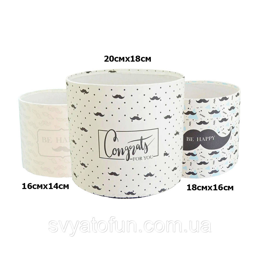 Капелюшна коробка без кришки чорно-біла Вуса 20*18см