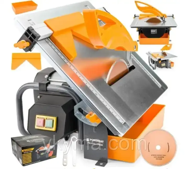 Плиткоріз Powermat ( 2400Вт / 3950 об.хв / диск 180мм / кут різання 45 ° / можливість мокрого різання )