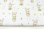 Бязь "Плюшеві зайчики" у зелених комбінезонах на білому тлі № Е-3144, фото 5