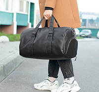 Мужская дорожная сумка SPRENTER спортивная с отделом для обуви черная кожаная вместительная на 31л