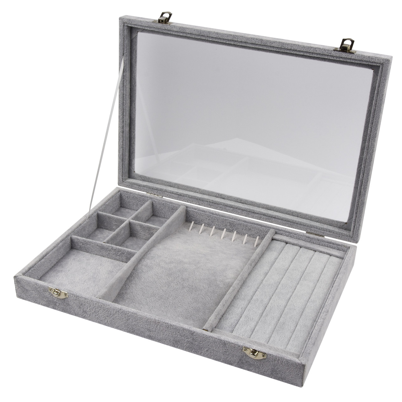 Ювелірний планшет кейс під склом сірий велюр із гачками під браслети, ланцюжки, сережки 35х24х5 см Premium - фото 1 - id-p1938255910