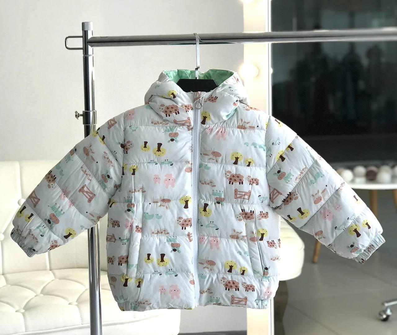 Демісезонна куртка на дівчинку зі звірятками Біла 8858, PTZZ, Білий, Для дівчаток, Весна Осінь, 110, фото 1