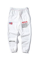 Белые спортивные мужские женские штаны брюки унисекс NASA x Heron Preston на флисе