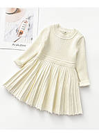 Детское утепленное платье молочное, теплое платье для девочки белое, детское теплое платье молочное