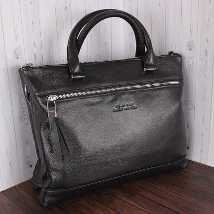 Чорна жіноча зручна ділова сумка-портфель із натуральної шкіри Leather Collection L87214-1, фото 1