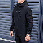 Чоловіча куртка з Soft Shell чорна з капюшоном до -0 °C демісезонна Вітровка на флісі, фото 6