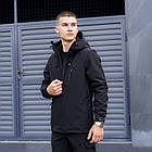 Чоловіча куртка з Soft Shell чорна з капюшоном до -0 °C демісезонна Вітровка на флісі, фото 2