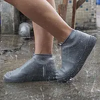 Бахилы силиконовые чехлы водонепроницаемые на обувь от воды и грязи размер М Серые Waterproof Silicone Shoe