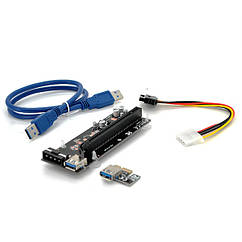 Riser PCI-EX, x1 => x16, 4-pin MOLEX, SATA => 4Pin, USB 3.0 AM-AM 0,6 м (синій), конденсатори PS 100 16V, Пакет
