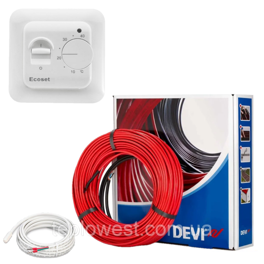 Тепла підлога DEVIflex 18T (9,2 м2). Кабель DTIP-18 (1340Вт-74м) з терморегулятором RTC 70.26