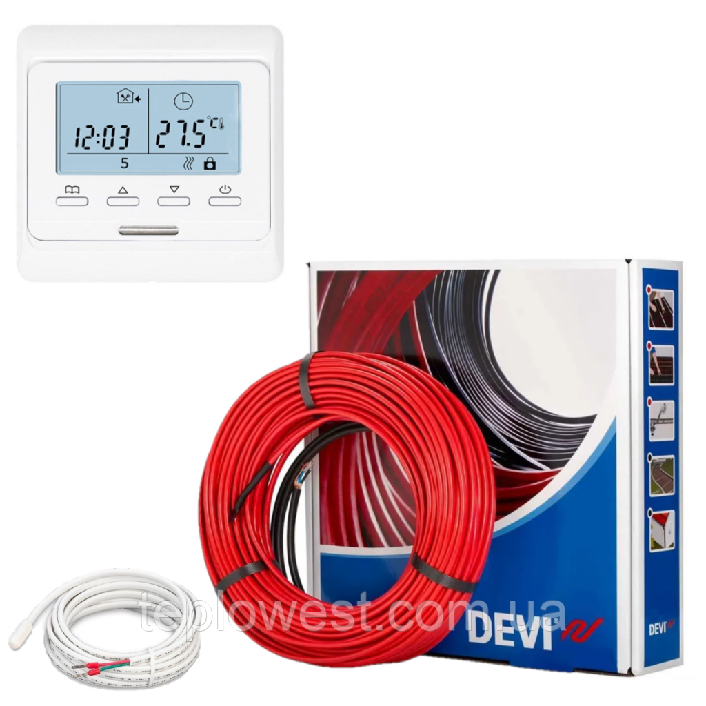 Тепла підлога DEVIflex 18T (7,1 м2). Кабель DTIP-18 (1005Вт-54м) з терморегулятором Е51