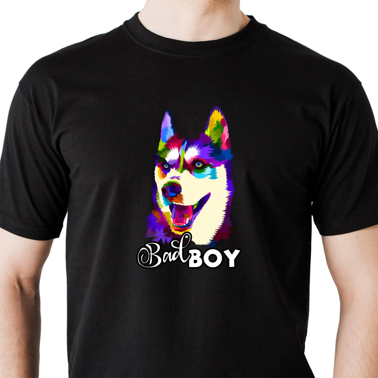 Футболка чорна чоловіча бавовняна «Husky!» р. S, M, L, XL, 2XL / Футболки з малюнком з бавовни, фото 1