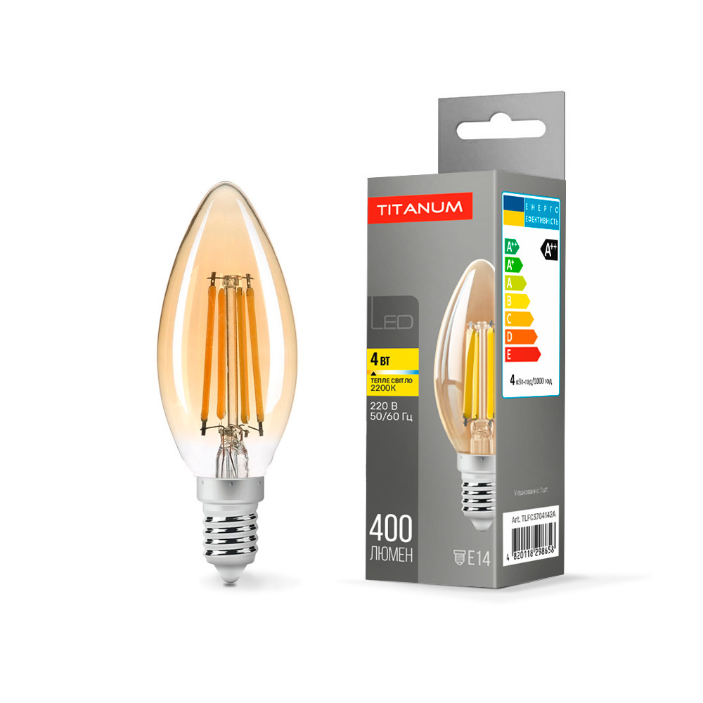 LED лампа Titanum  Filament C37 4W E14 2200K бронза TLFC3704142A 25524, фото 1