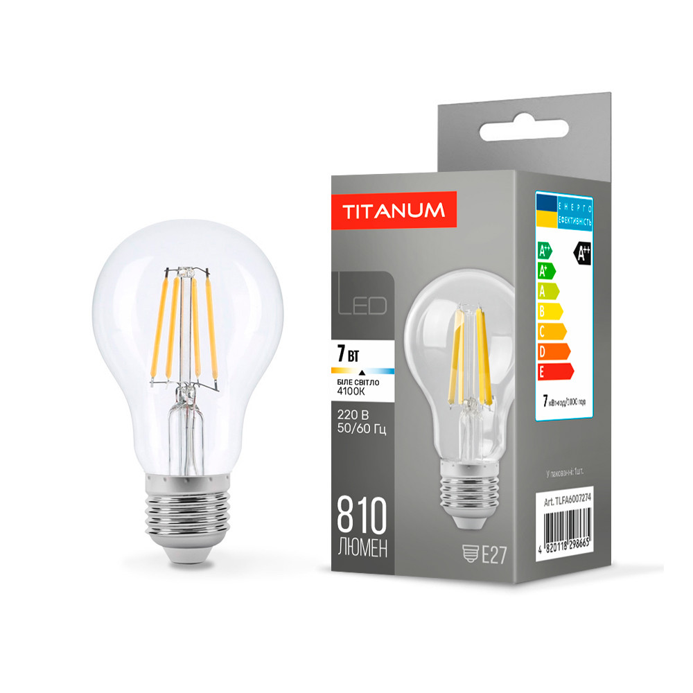 LED лампа Titanum Filament A60 7W E27 4100K TLFA6007274 25522