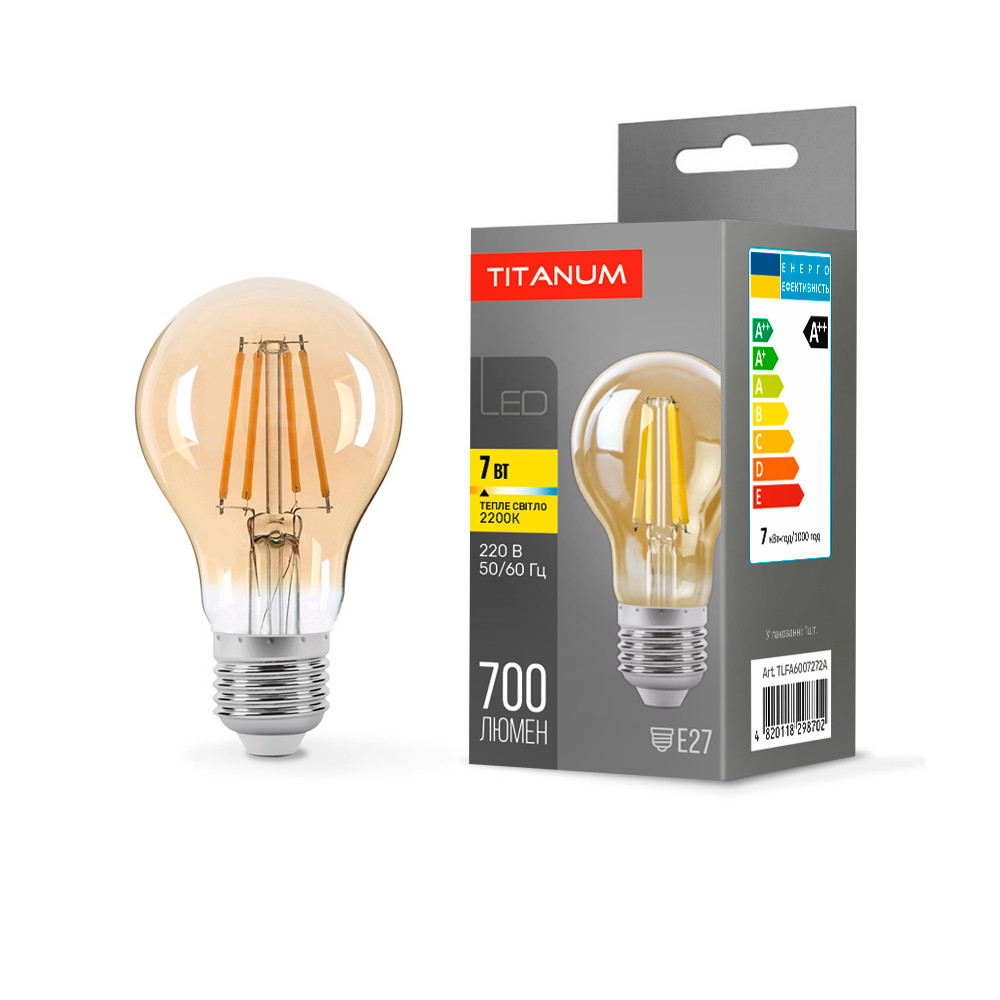 LED лампа Titanum Filament A60 7W E27 2200K бронза TLFA6007272A 25521, фото 1