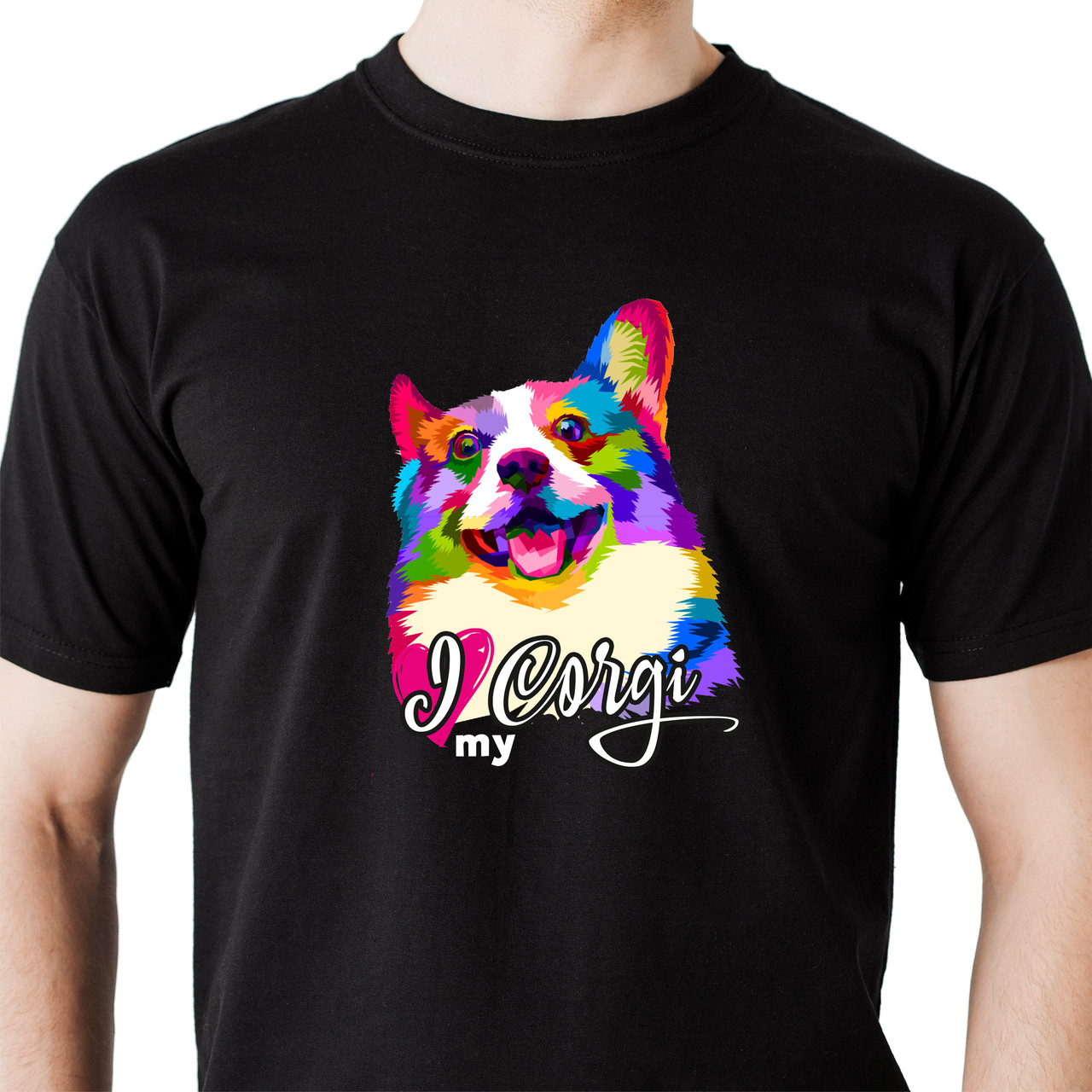Футболка чоловіча чорна 100% бавовна з принтом «Corgi!» р. S, M, L, XL, 2XL / Стильні футболки з малюнками