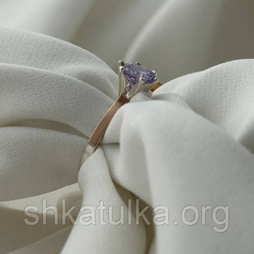 Кольцо серебряное с золотыми напайками и цирконом лавандового цвета - фото 3 - id-p841120358