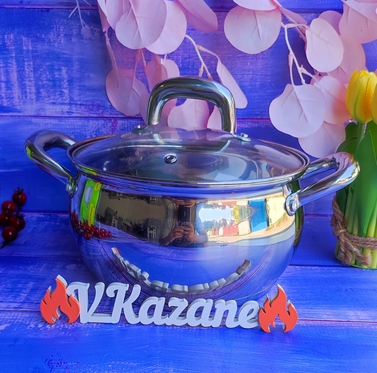 Каструля 4.9 л із неіржавкої сталі Maestro MR-3515-22 Індукційна з неіржавкої сталі термоакумулювальне дно, фото 1