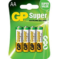 Батарейка щелочная GP 15A-U4 Super Alkaline LR6 AA пальчиковая (блистер)
