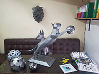 Скульптура кошка из металла, полигональная 3Д скульптура