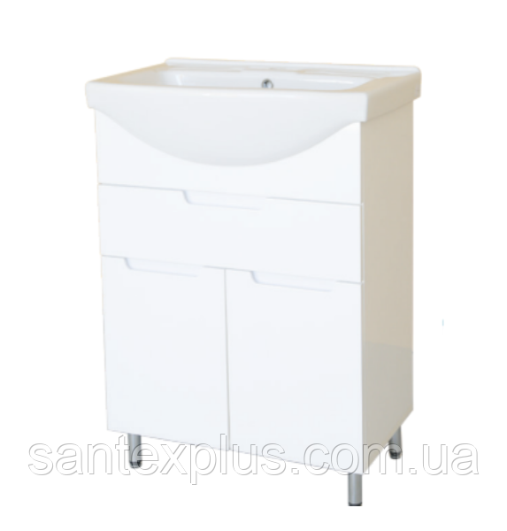 Тумба Вісла Т-6 підлогова біла з умивальником CERSANIA 55 см меблевим, фото 1
