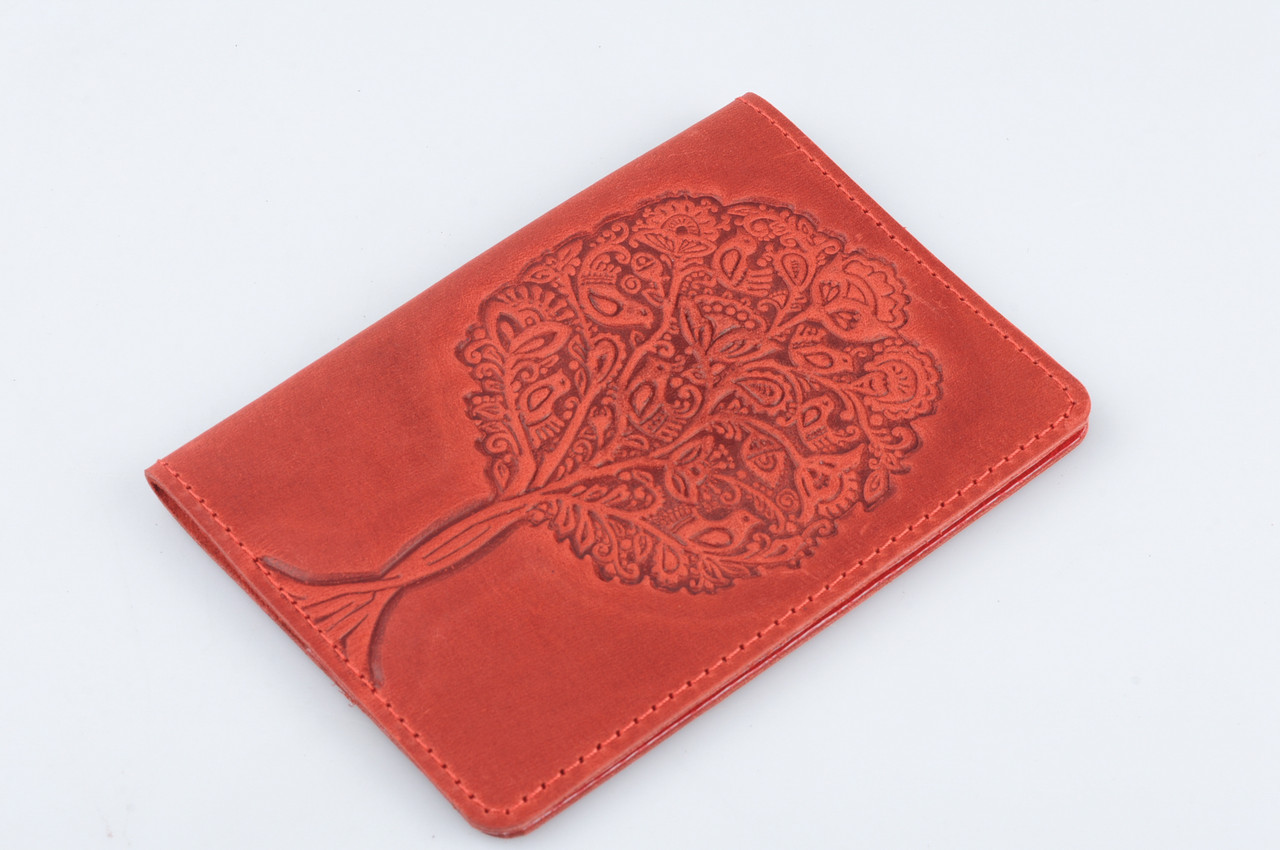 Обкладинка для паспорта, обкладинка з натуральної шкіри з тисненням "Дерево"